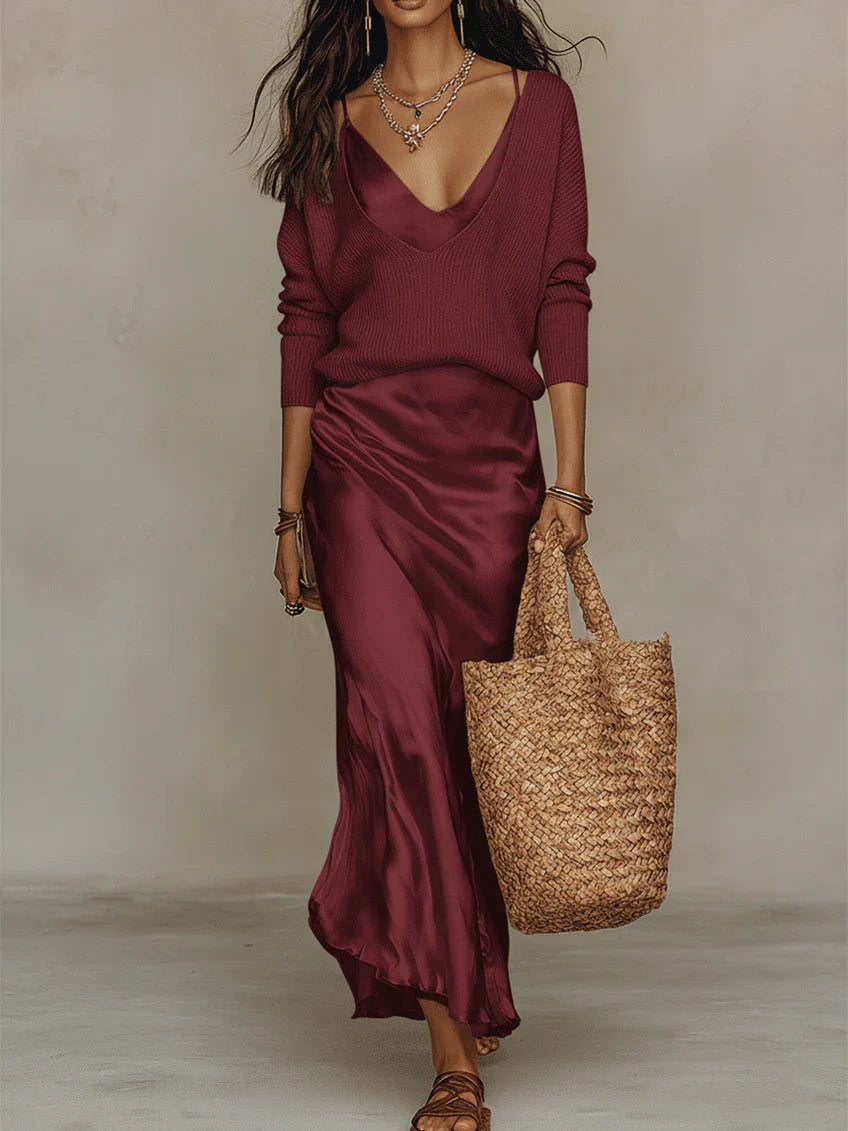 Mila | Elegant Two-Tone Midi Dress