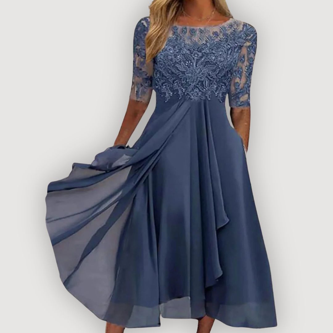 Seraphina™ | Elegant Lace Midi Dress with Flowy Skirt