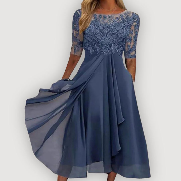 Seraphina™ | Elegant Lace Midi Dress with Flowy Skirt