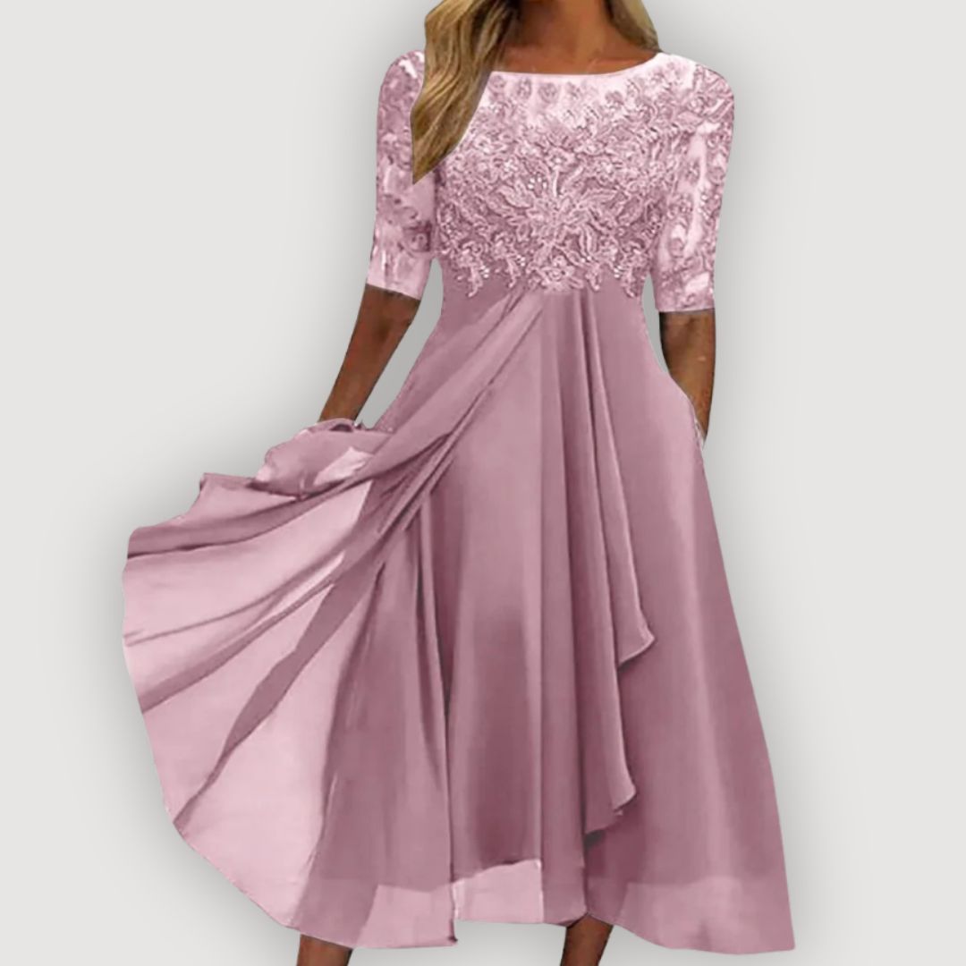 Seraphina™ | Elegant Lace Midi Dress with Flowy Skirt