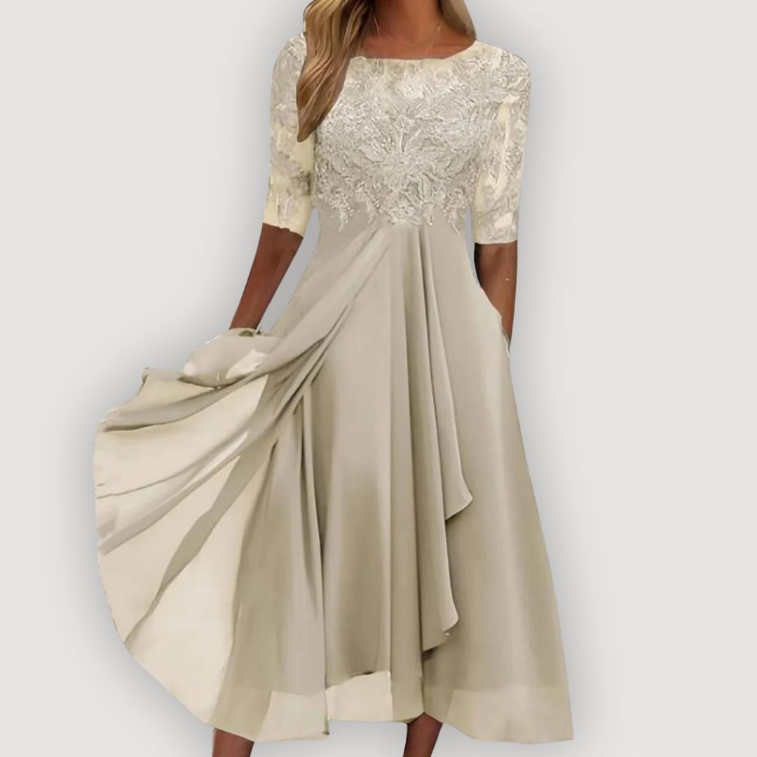 Seraphina™ | Elegant Lace Midi Dress with Flowy Skirt