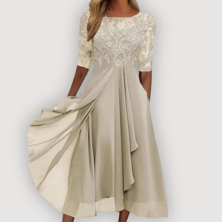 Seraphina™ | Elegant Lace Midi Dress with Flowy Skirt