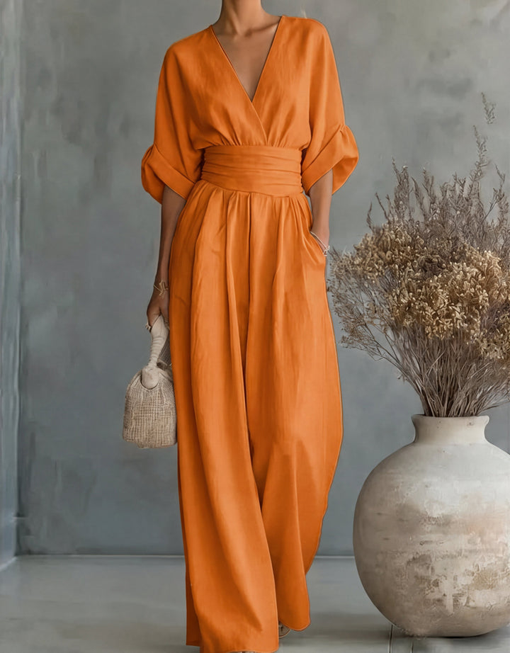Daniela™ | Elegant V-Neck Wide Leg Jumpsuit