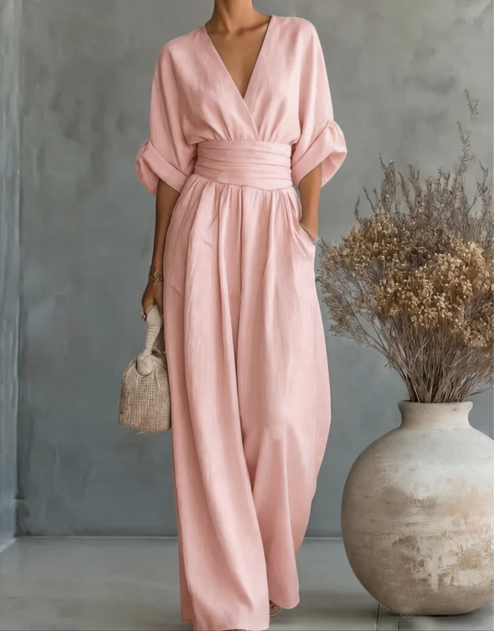 Daniela™ | Elegant V-Neck Wide Leg Jumpsuit