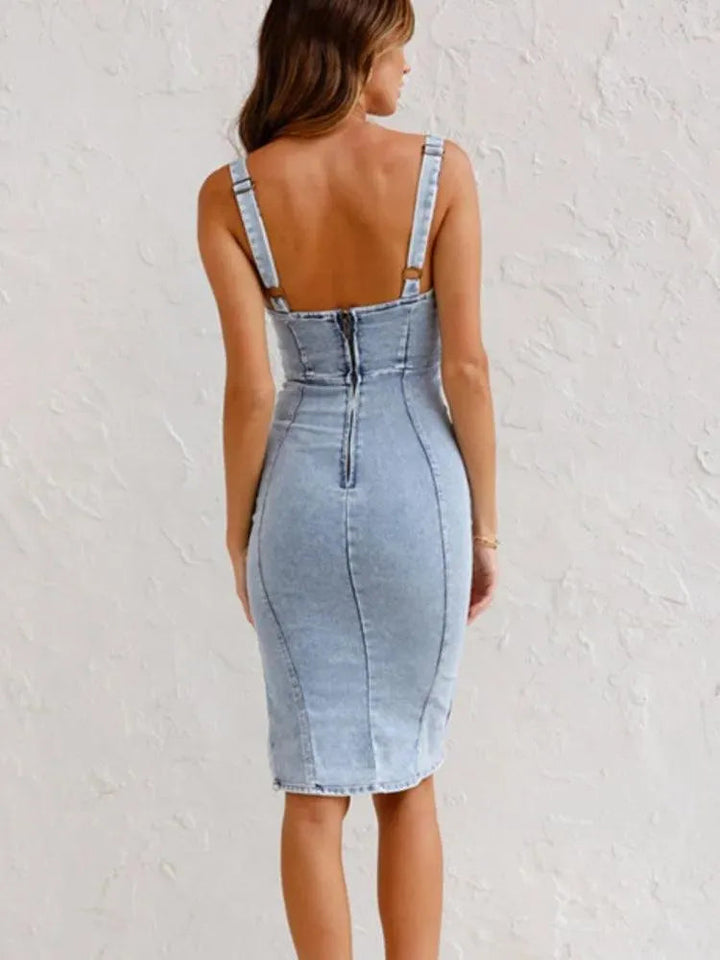 Aria™ — Denim Bodycon Midi Dress