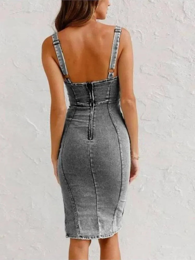 Aria™ — Denim Bodycon Midi Dress