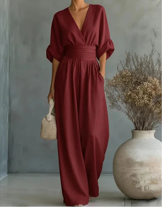 Daniela™ | Elegant V-Neck Wide Leg Jumpsuit